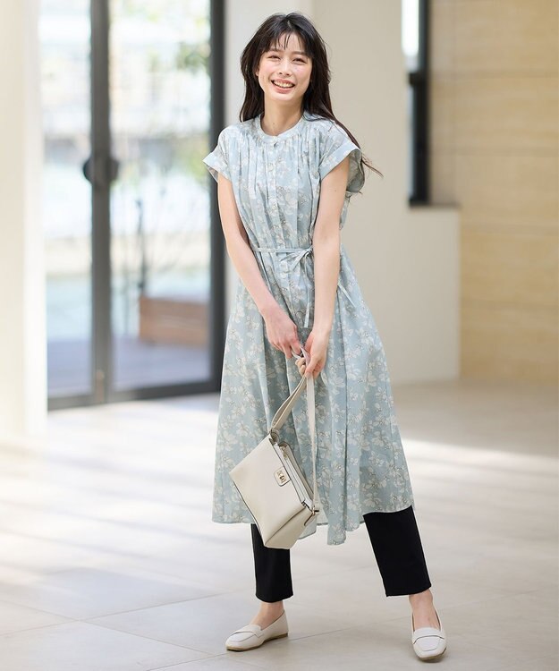 ANY L 【手洗い可能】レトロギャザーワンピース サックス