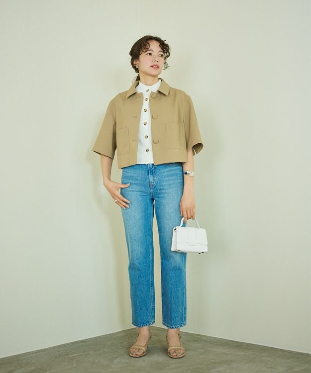 #Newans 【シワになりにくい】〈花乃まりあさんコラボ〉クロップドシャツジャケット サンドベージュ