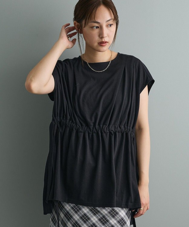 CRAFT STANDARD BOUTIQUE 布帛ウエストギャザー切替チュニック Black