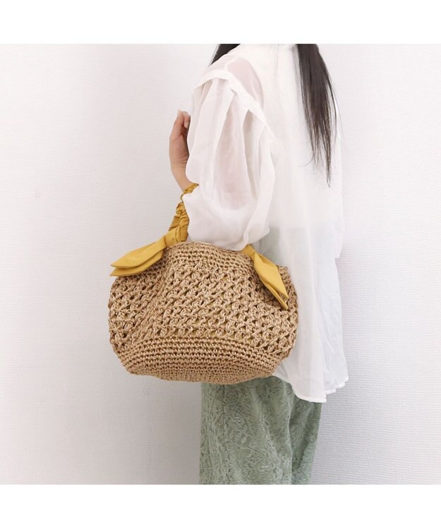 UNBILLION カシュカシュ cachecache / 下がりリボン柄編みトート マスタード