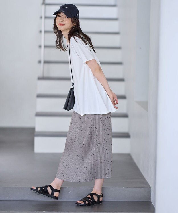 ANY L 【ウエストゴム】プリーツアイラインスカート グレー