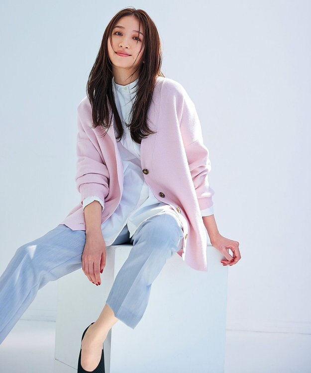 UNFILO 【軽量】コットンミックスニット カーディガン ローズ系