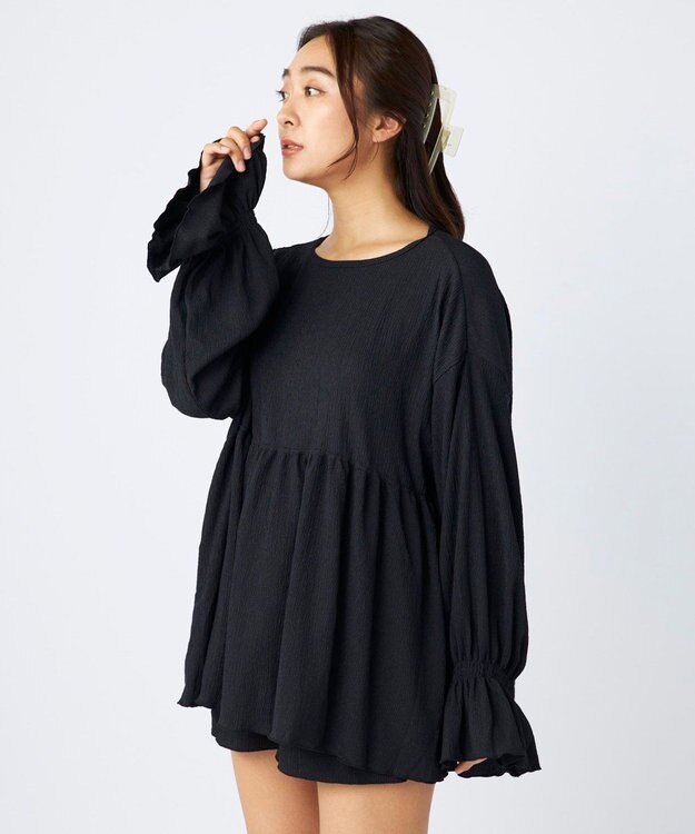 OP／FILA 【Ocean Pacific】ティアードトップス＋ショートパンツ付き 4点セット ブラック