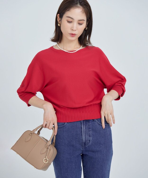 組曲 【5色展開・UVケア】スタイルアップ ドルマンスリーブ ニット チェリーレッド系