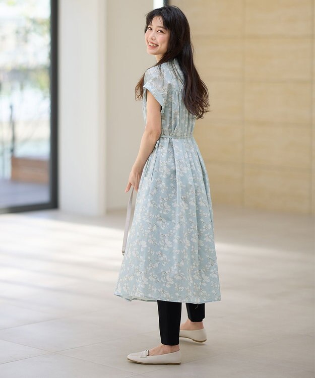 ANY 【手洗い可能】レトロギャザーワンピース サックス