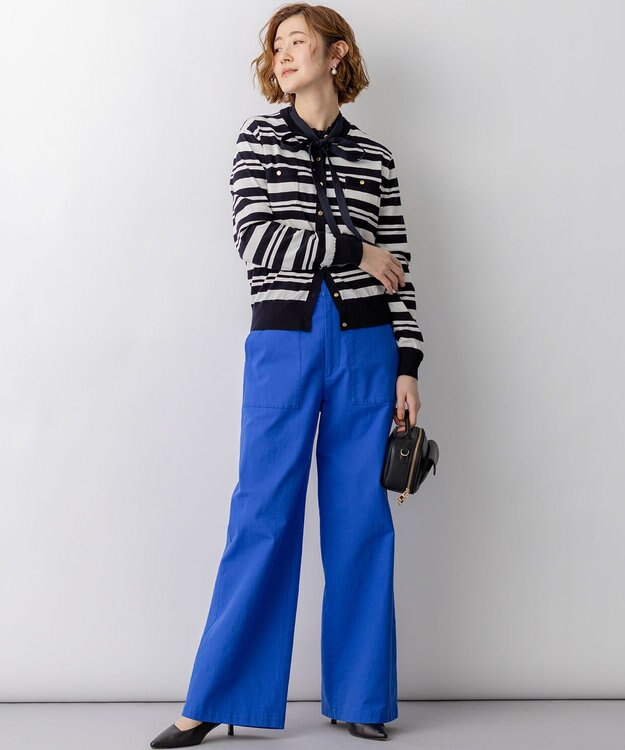 23区 L 【先行予約】プレミアムビオコットン ポケット ボーダー カーディガン ネイビー×オフ