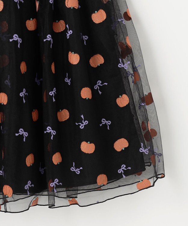 ANY KIDS ラメチュールフレアスカート ブラック×カボチャ