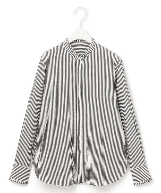 ICB 【洗える】 アルコットストライプ シャツブラウス ブラックストライプ系