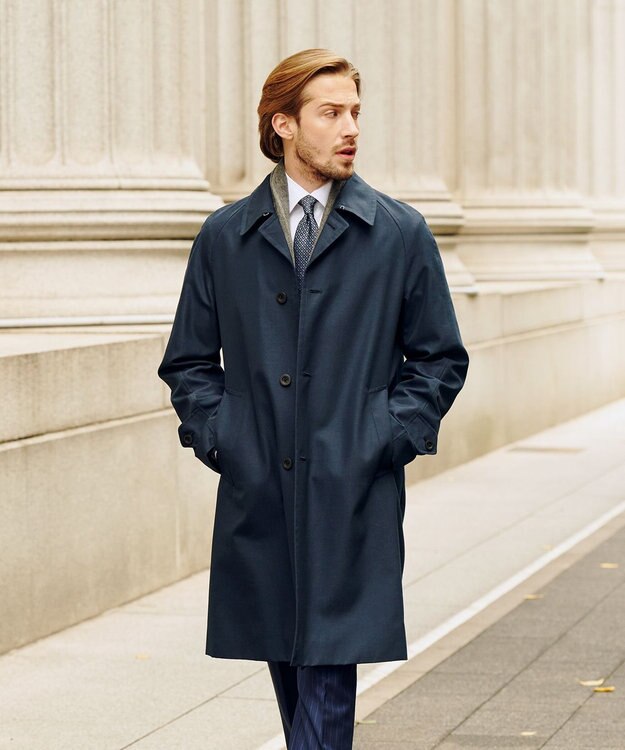 GOTAIRIKU 【山栄毛織】コットンモヘヤ ラグラン コート ネイビー系