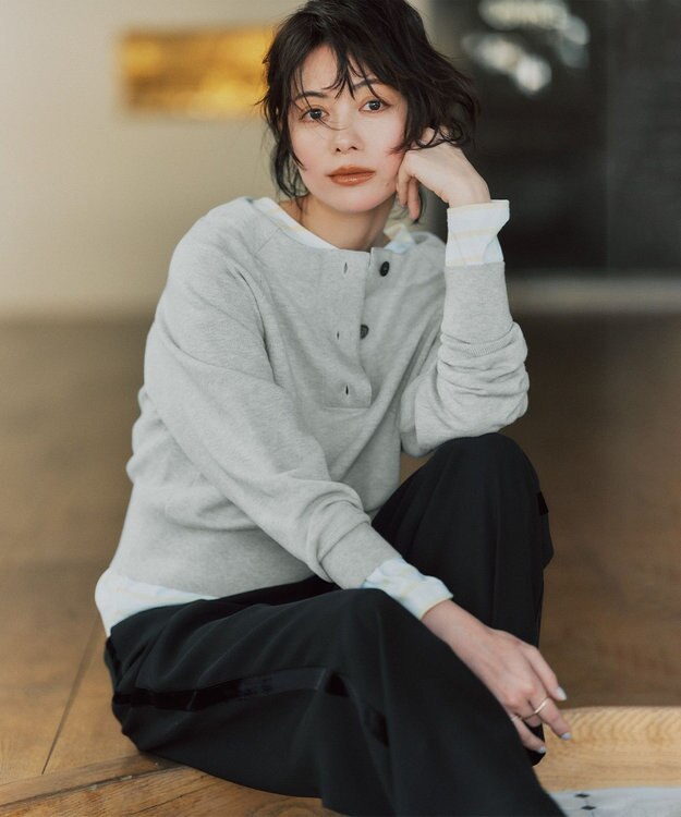 uncrave スウェットライクニット ヘンリーネックトップス TOPグレー