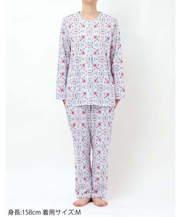 WACOAL パジャマ 長袖 長ズボン 綿100%(本体) 天竺素材 ミントン レディース NDX563 /ワコール サックス