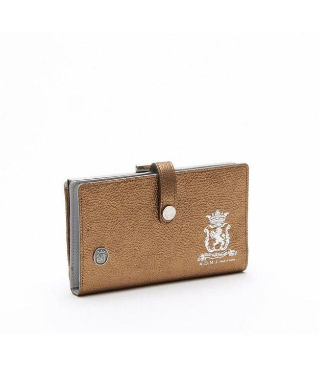 A.D.M.J. 【牛革】メタリックレザー/ガマグチ付ロングウォレット ブラス　ブラウン