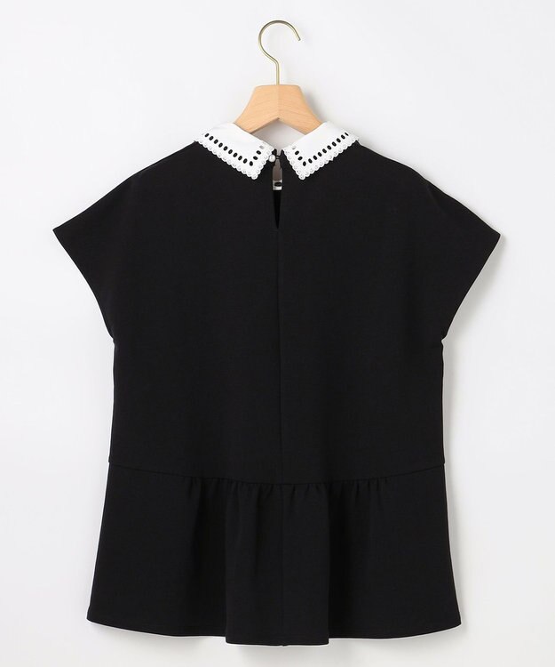 組曲 【先行予約】フレンチテリー 刺繍襟 ペプラムカットソー ブラック系
