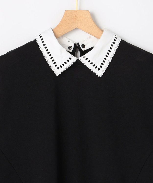組曲 【先行予約】フレンチテリー 刺繍襟 ペプラムカットソー ブラック系