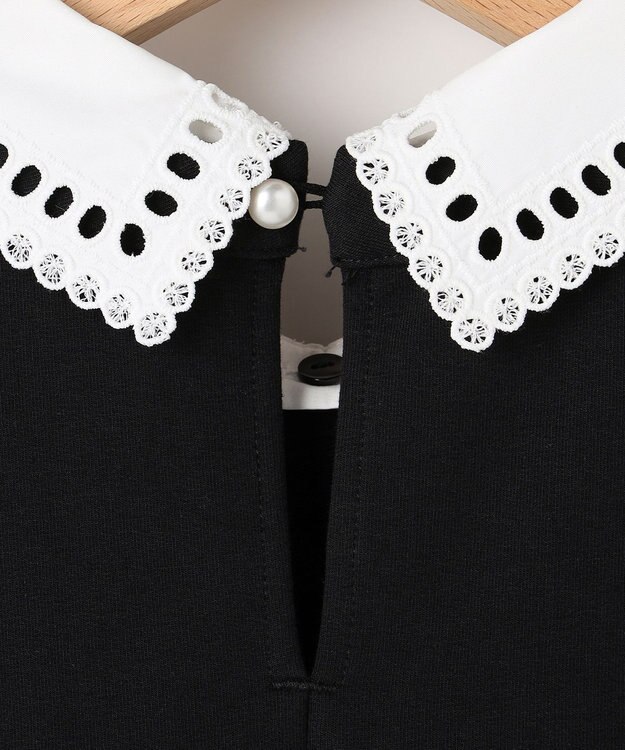 組曲 【先行予約】フレンチテリー 刺繍襟 ペプラムカットソー ブラック系