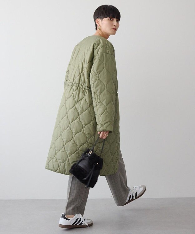 AMERICAN HOLIC 軽ポカノーカラーキルティングロングコート Khaki