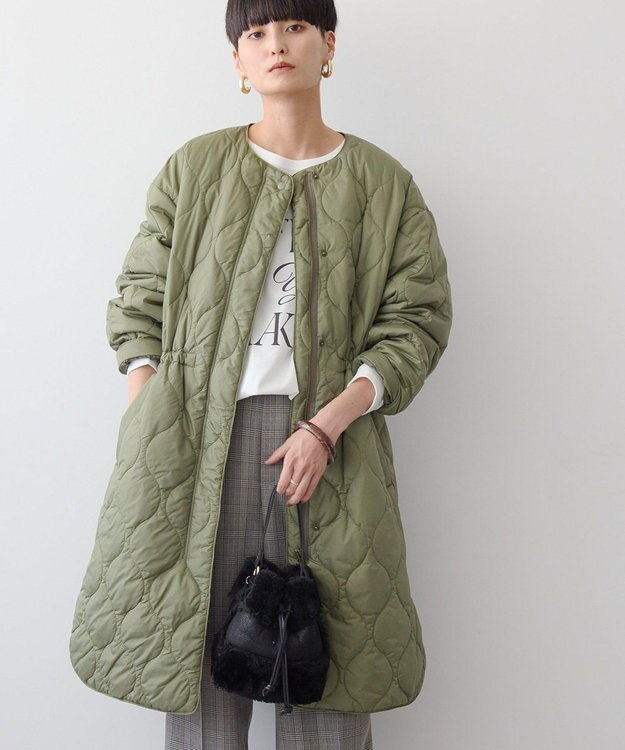 AMERICAN HOLIC 軽ポカノーカラーキルティングロングコート Khaki