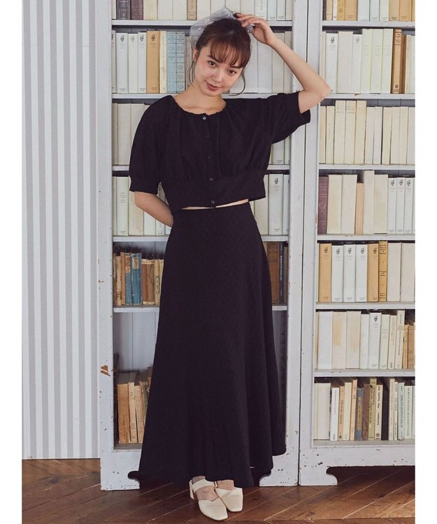 earth music&ecology ジャガードフレアスカート Black