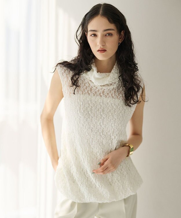 #Newans タートルネックレースブラウス ホワイト