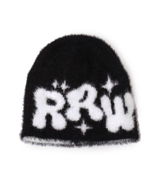 WEGO シャギーキラキラロゴニットキャップ ブラック