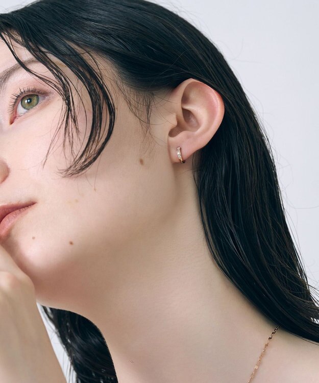 Phoebe 【金属アレルギー対応】ワンタッチビジューフープミニピアス(片耳)/サージカルステンレス ローズゴールド ローズゴールド