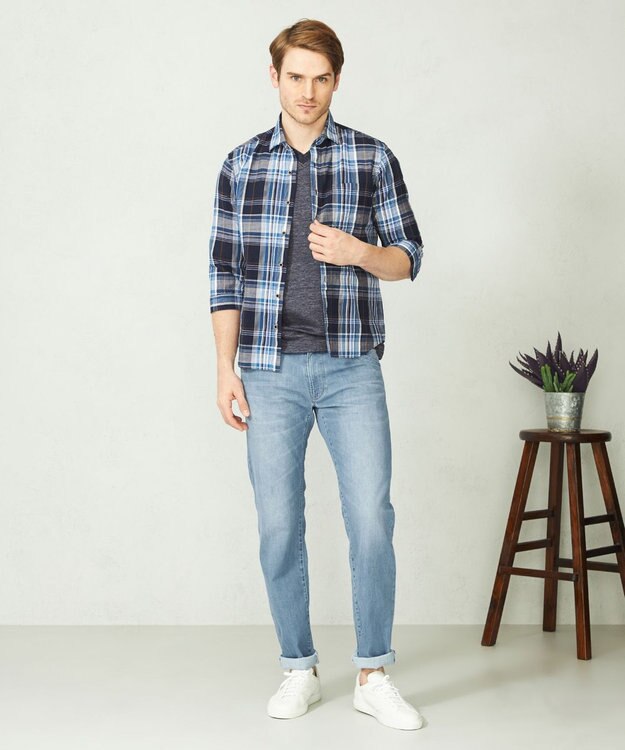 JOSEPH ABBOUD 【吸水速乾】リネンハニカムTシャツ ダルブルー系