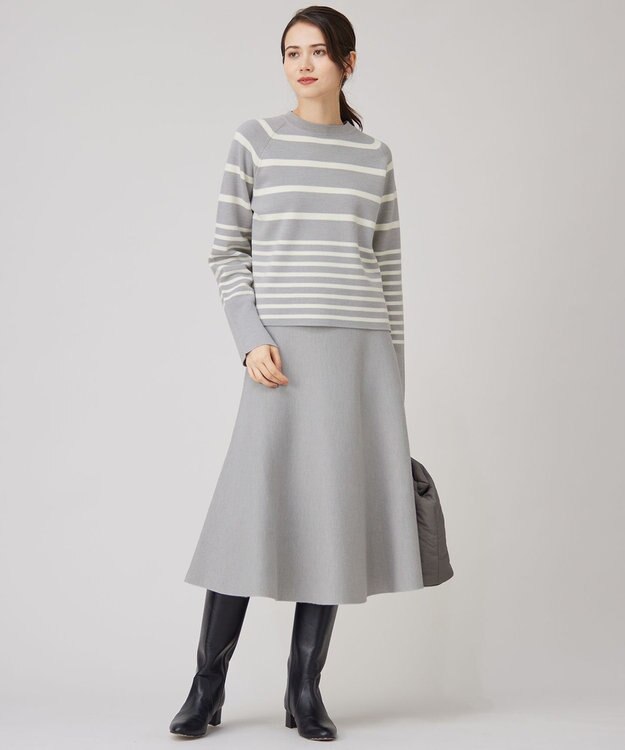 自由区 【セットアップ対応・洗える】ウールミラノニット スカート ライトグレー