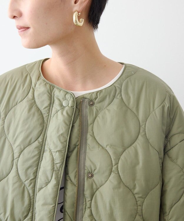 AMERICAN HOLIC 軽ポカノーカラーキルティングロングコート Khaki