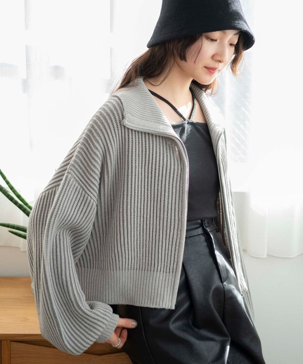 WEGO ダブルジップショートカーデ グレー