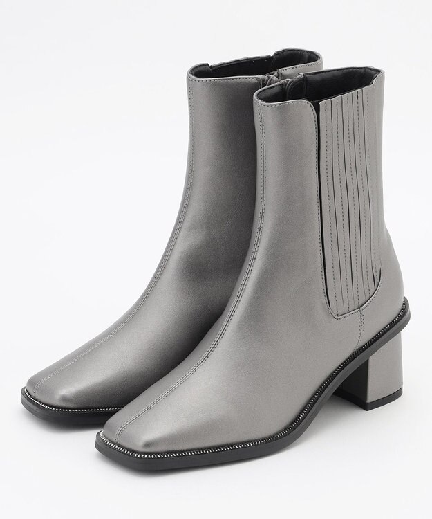 組曲 スクエアトゥショートブーツ シルバー系