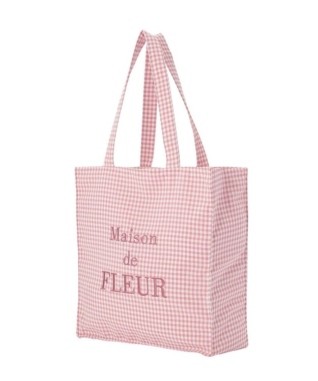 Maison de FLEUR ブランドロゴ刺繍ギンガムスクエアトート Pink