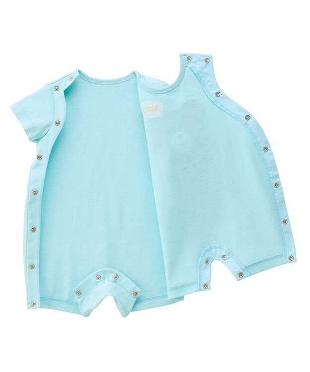 MIKI HOUSE HOT BISCUITS 【70-80cm】カラフルビーンズ フェイスプリント ショートオール ブルー