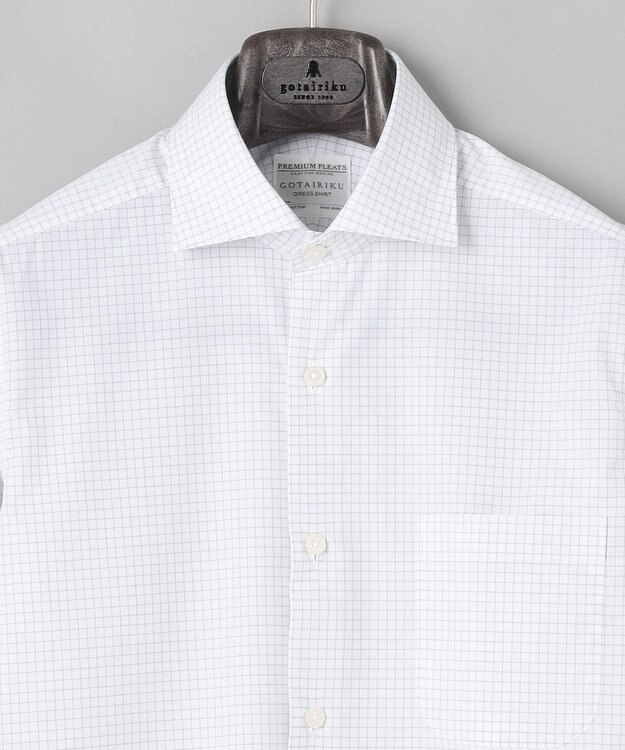 GOTAIRIKU 【形態安定】PREMIUMPLEATS_スモールワイドカラー 通年ドレスシャツ_チェック(25年春夏モデル) ライトグレーチェック