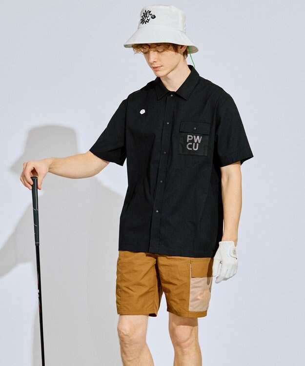 PW CIRCULUS 【UV遮蔽率97.8% / 軽量のDotAir / 高通気 / 軽撥水】【MEN】メッシュポケットシャツ ゴルフ ブラック系