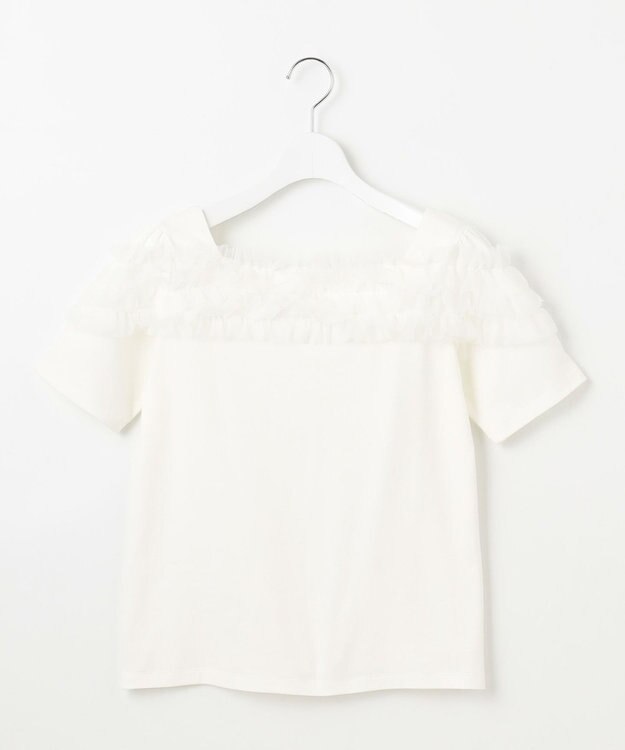 Feroux 【洗える・汗ジミが目立たない】デコルテチュール カットソー ホワイト系