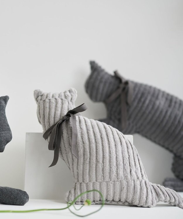 LOOM&SPOOL GRA綿毛布猫クッション ライトグレー
