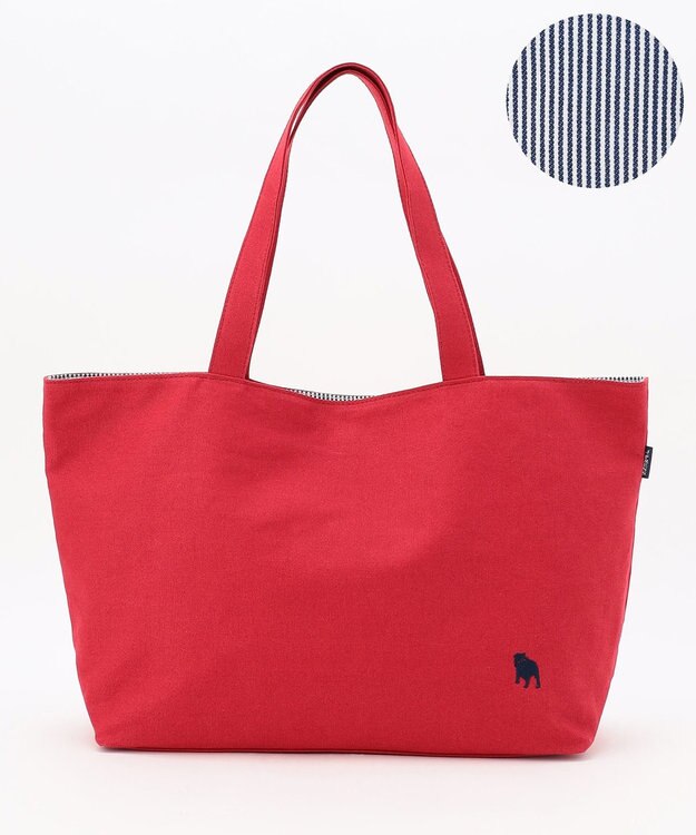 J.PRESS LADIES 【完全受注生産】ポーチ付き キャンバス トートバッグ レッド×ストライプ系