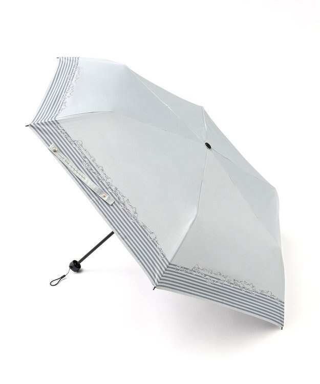 23区 【晴雨兼用/UVカット】ボーダーチェーン柄 折り畳み傘 ライトグレー系