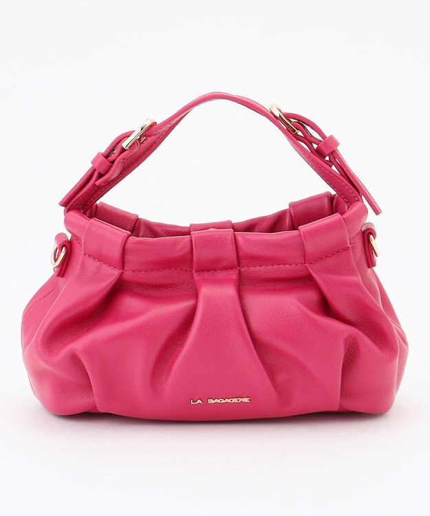 LA BAGAGERIE シープレザー　ギャザーミニマムバッグ ピンク