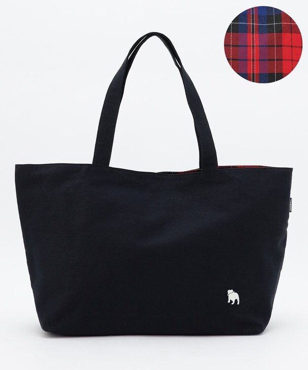 J.PRESS LADIES 【完全受注生産】ポーチ付き キャンバス トートバッグ ネイビー×レッドチェック系