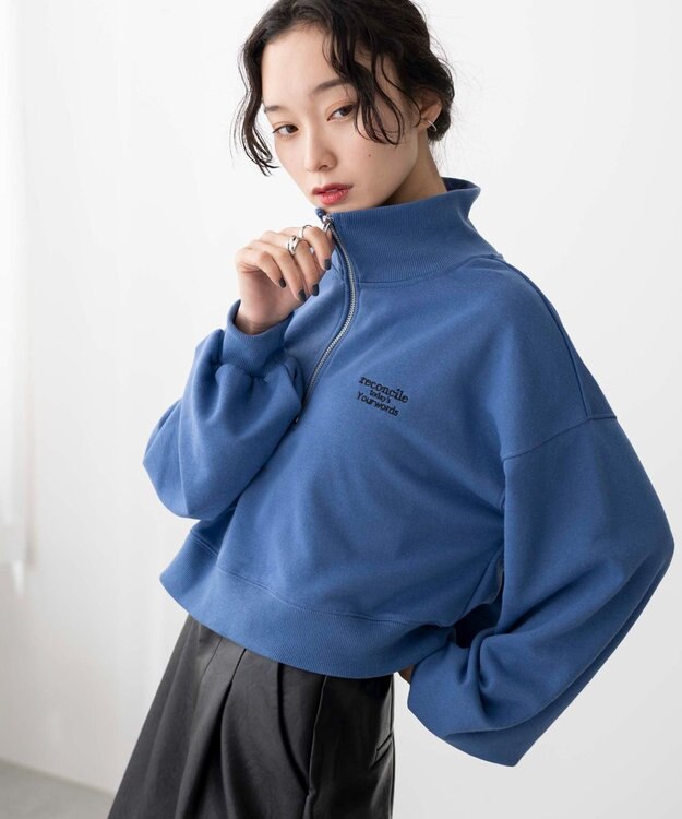 WEGO ハーフジップショートスウェット ブルー