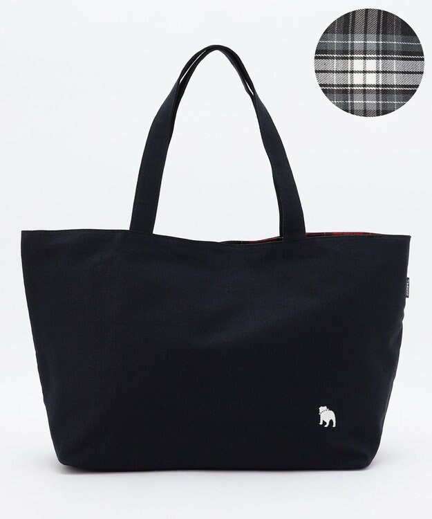 J.PRESS LADIES 【完全受注生産】ポーチ付き キャンバス トートバッグ ネイビー×グレーチェック系