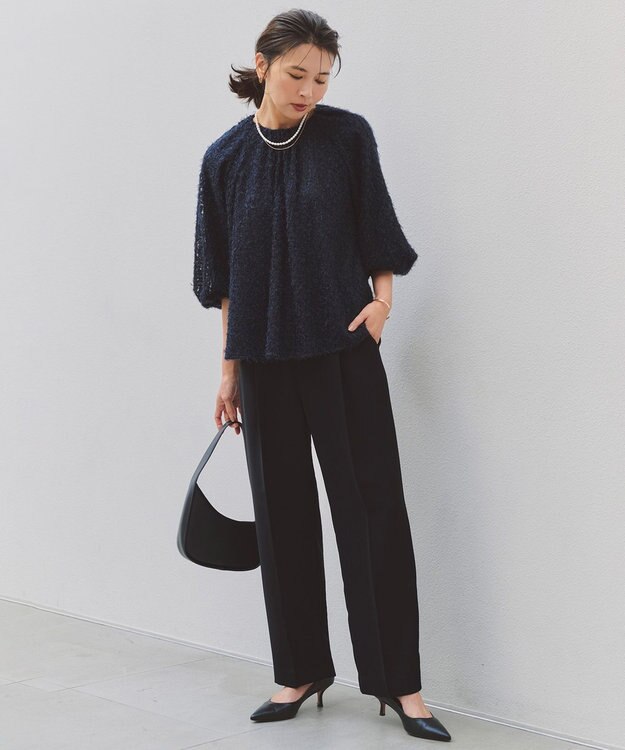 UNFILO 【ウエストゴム/セレモニー】ドライダブルクロス タックテーパードパンツ ネイビー