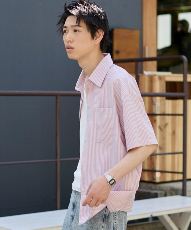 WEGO クロップドSSサッカーストライプシャツ ピンク