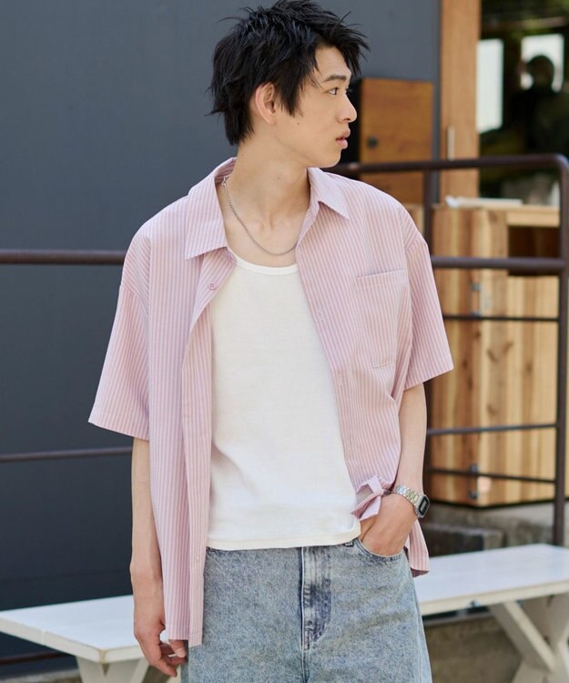WEGO クロップドSSサッカーストライプシャツ ピンク