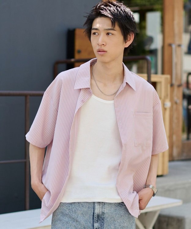 WEGO クロップドSSサッカーストライプシャツ ピンク