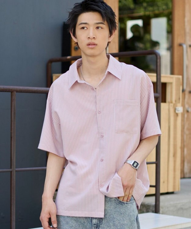 WEGO クロップドSSサッカーストライプシャツ ピンク