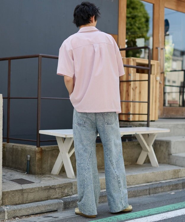 WEGO クロップドSSサッカーストライプシャツ ピンク