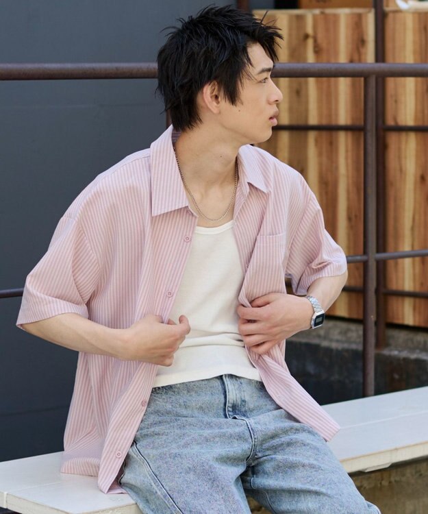 WEGO クロップドSSサッカーストライプシャツ ピンク