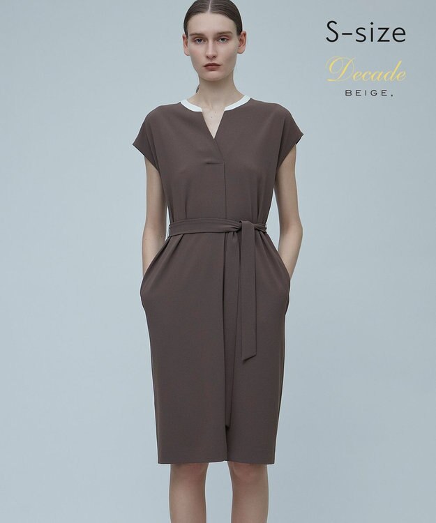 BEIGE， 【S-size】CINDY / Vネックワンピース Mocha×Ecru